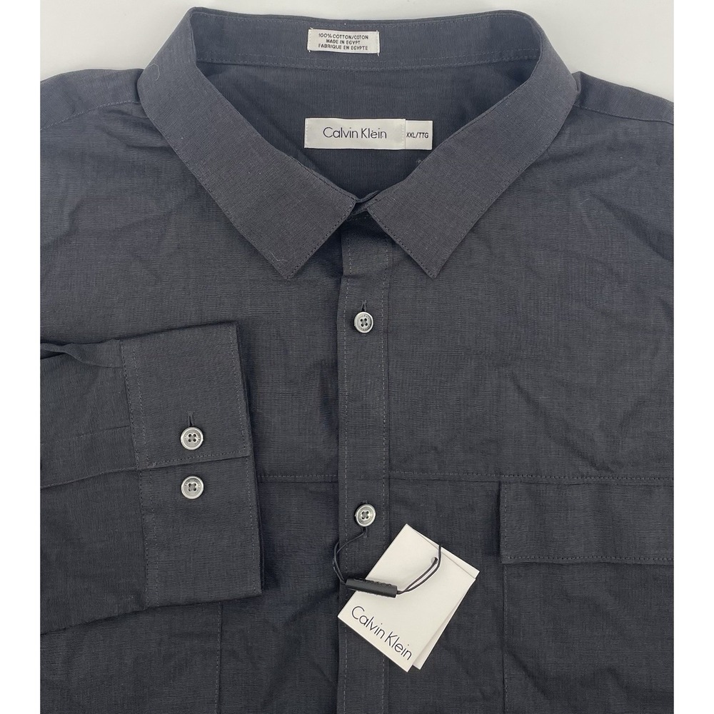 Calvin Klein Button Down Men XXL Shirt Blk Dressy Refined Career Classic NWT